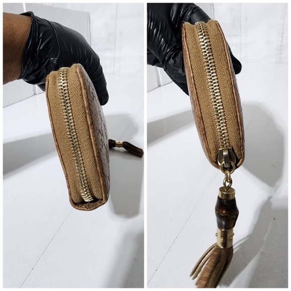 Authentic GUCCI Vintage Guccissima Bamboo Tassel Zip Around Wallet Light Brown - Picture 5 of 13
